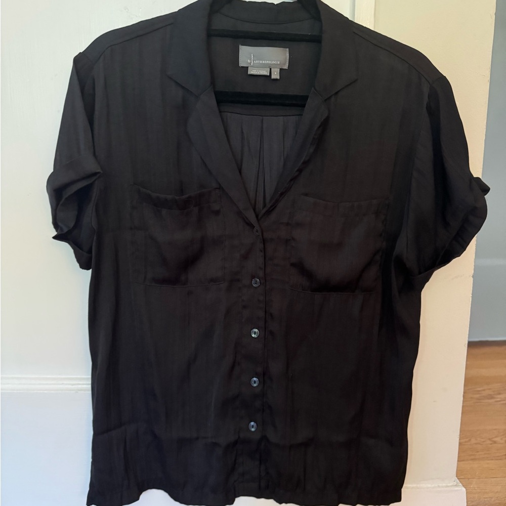 By Anthropologie Black Button-Up Blouse
